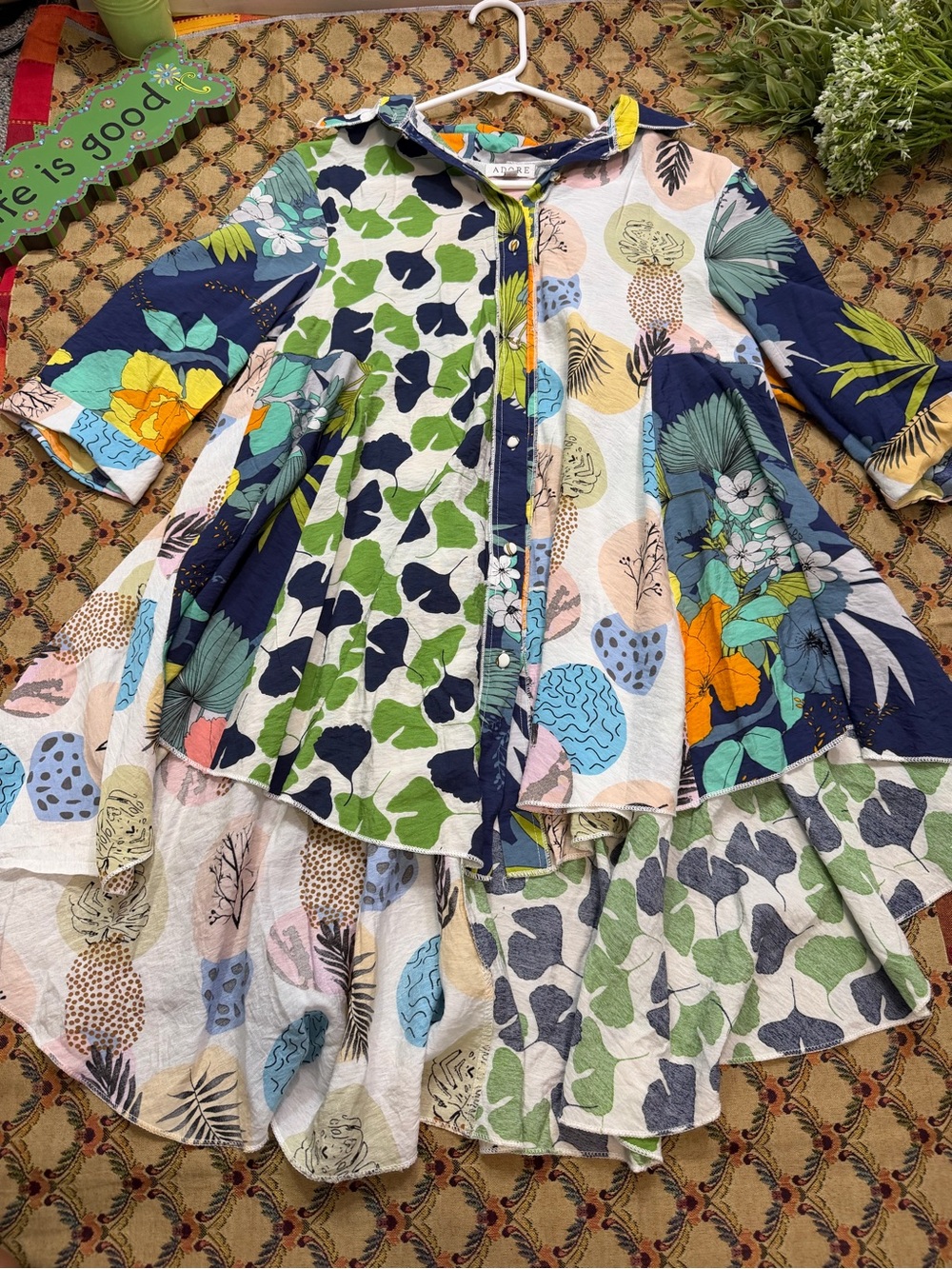 Anthropologie Colorful Mixed-Print Button-Up Tunic